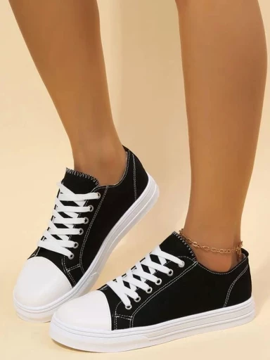 Stylestry Smart Casual Lace-up Black Sneakers For Women & Girls