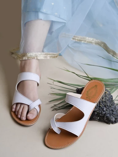 Stylestry Buckle Detailed White Flats For Women & Girls