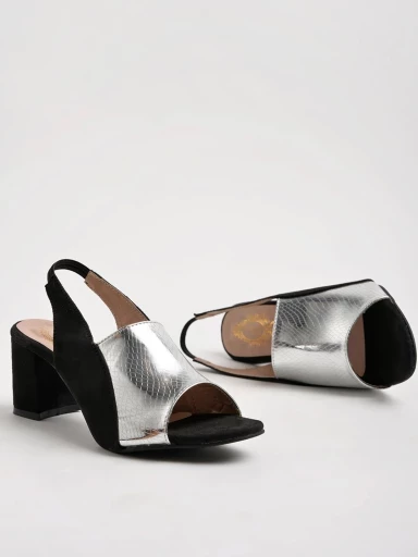 Stylestry Embellished Shimmer styling Black & Silver Block Heels For Women & Girls