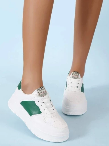 Stylestry Smart Casual White & Green Sneakers For Women & Girls