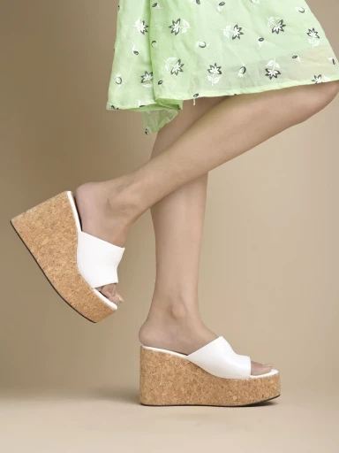 Stylestry Solid White Wedges Heels For Women & Girls