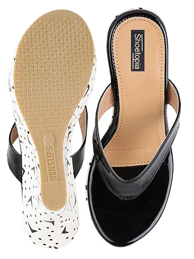 Stylestry Women's & Girl's Black Printed Wedges Heeled Sandals