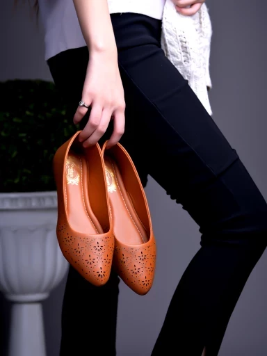 Stylestry Textured Tan Ballerinas For Women & Girls
