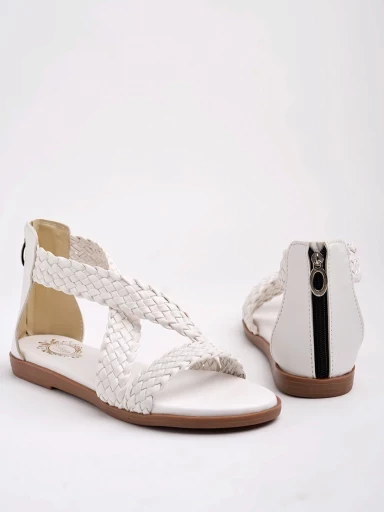 Stylestry Braided Upper Wrap Strap White Flat Sandals For Women & Girls