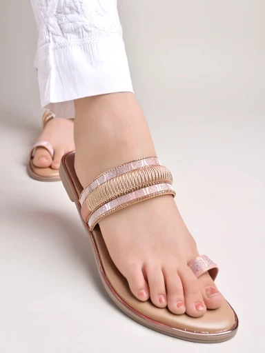 Stylestry Toe Ring Ethnic Rose-Gold Flats For Women & Flats