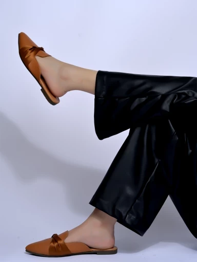 Stylestry Solid Pointed Toe Tan Flat Mules For Women & Girls