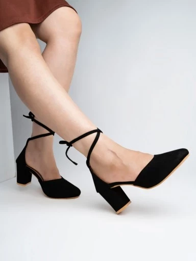 Heels | Satin 'Suki' Mid Heel Ankle Strap Court Shoes | Paradox London