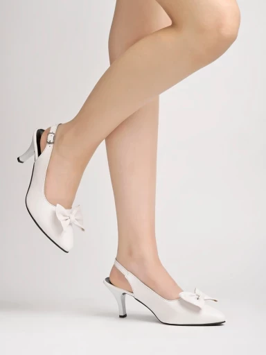 Stylestry Pointed Toe and Bow Detailed White Pumps For Women & Girls