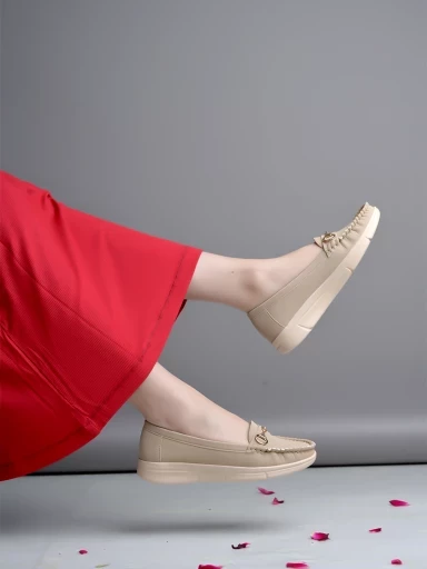 Stylestry Buckle detailed Casual Cream Loafers For Women & Girls