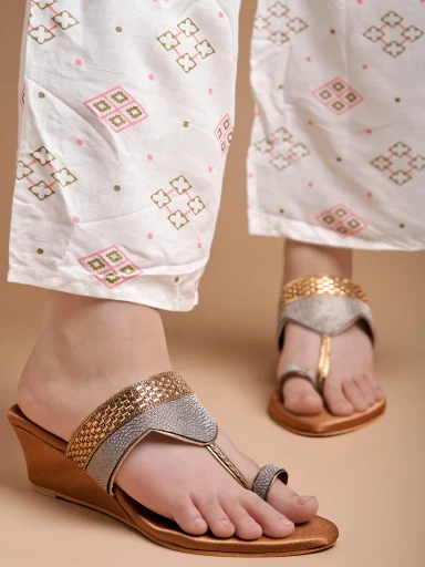 Stylestry Embellished Ethnic Copper Wedges For Women & Girls