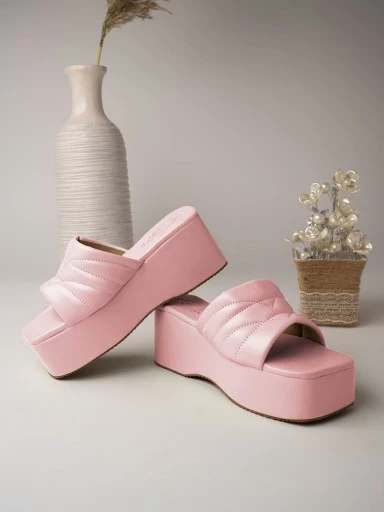 Shoetopia Retro Style Mauve Platform Heels For Women & Girls