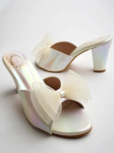Stylestry Stunning Upper Bow Detailed White Block Heels For Women & Girls