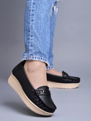 Stylestry upper Bow Detailed Black Loafers For Women & Gilrs