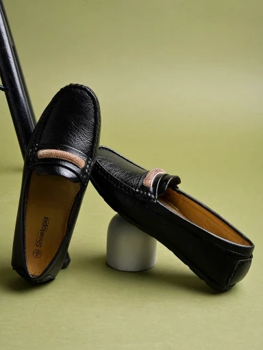 Stylestry upper Chain Detailed Black Loafers For Women & Girls