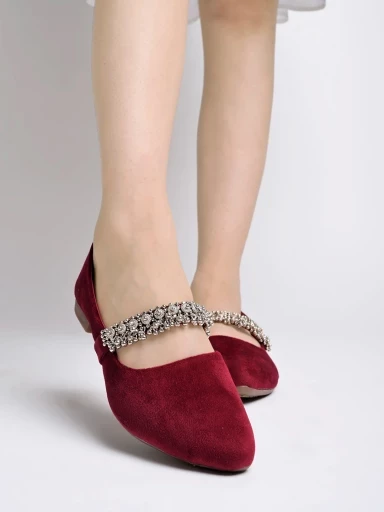 Shoetopia Embellished Slip-On Maroon Bellies For Women & Girls