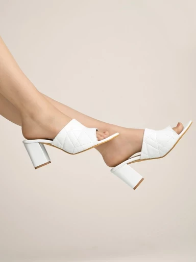 Stylestry Quilted Casual White Block Heels For Women & Girls