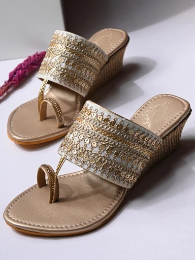 Stylestry Women's & Girl's Golden Embellished Wedge Sandals