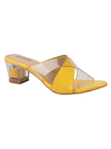 Stylestry Womens & Girls Yellow Transparent Colourblocked Heels