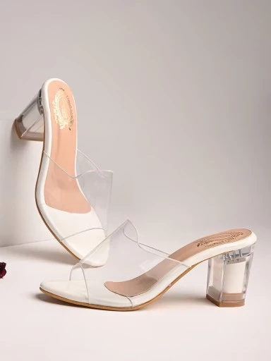 Stylestry Womens & Girls White Transparent Solid Block Heels