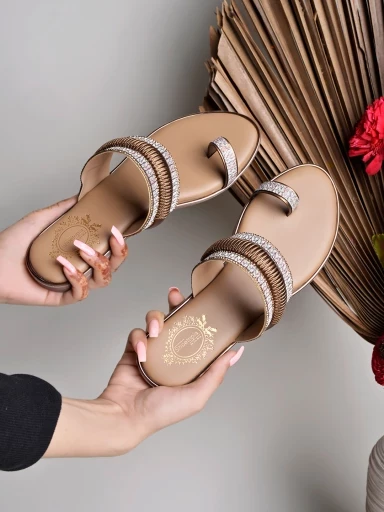Stylestry Toe Ring Ethnic Copper Flats For Women & Flats