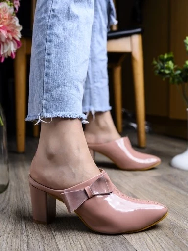 Stylestry Womens & Girls Peach Block Mules with Bows