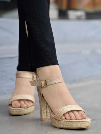Stylestry Stylish Golden High Heeled Sandals For Women & Girls