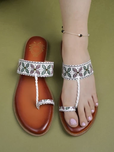 Stylestry Classy White Kolhapuri Flats For Women & Girls