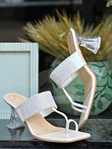 Stylestry Embellished White Heels For Women & Girls