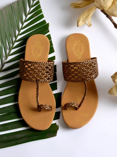 Stylestry Chic Comfort & Stylish Copper Kolhapuri Flats For Women & Girls