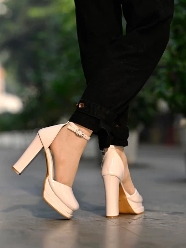 Stylestry Chunky Platform Cream High Heels For Women & Girls