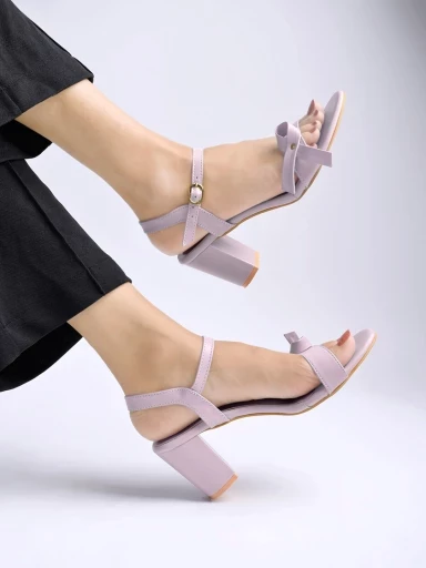Stylestry Side Bow Detailed Mauve Block Heeled Sandals For Women & Girls