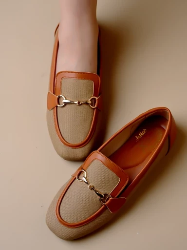 Stylestry Buckle Detailed Tan Loafers For Women & Gilrs