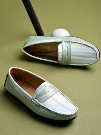 Stylestry upper Strip Detailed Green Loafers For Women & Girls