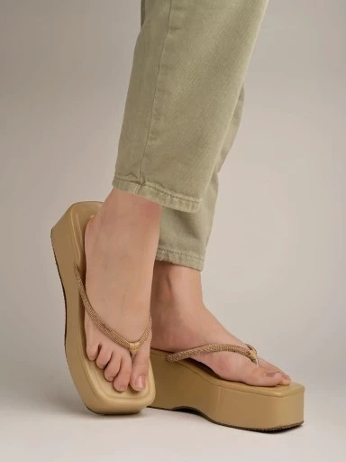 Stylestry Embellished Rhinestones Strap Beige Platform Heels For Women & Girls