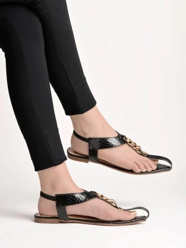 Stylestry Backstrap Black Flat Sandals For Women & Girls