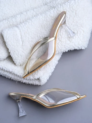 Stylestry Classy Transparent Style Golden Pumps for Women & Girls