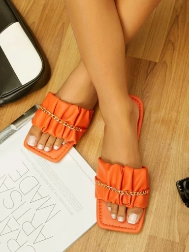 Stylestry Chain Detailed Casual Orange Flats For Women & Girls