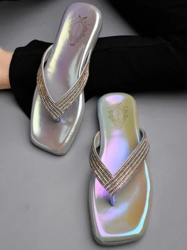 Stylestry Rhinestone Décor Stylish Silver Flats For Women & Girls