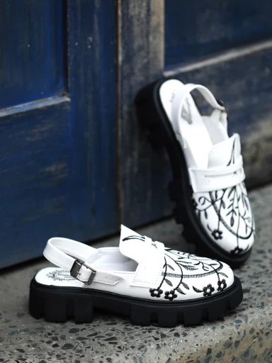 Stylestry Stylish Printed White with Buckle Loafers For Women & Girls