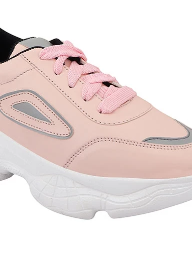 Stylestry Womens & Girls Pink Lace Up Stylish Casual Sneakers Shoes