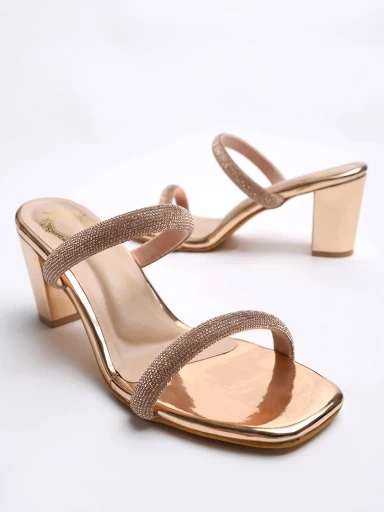 Stylestry Embellished Rhinestones Strap Rose-Gold Heels For Women & Girls