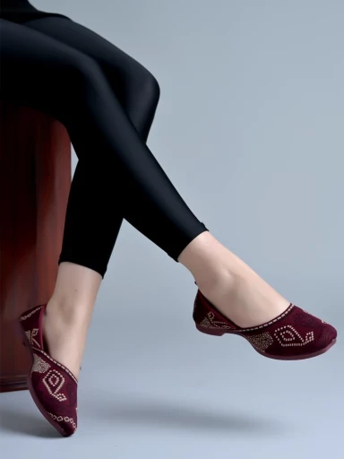 Stylestry Embroidered Ethnic Maroon Ballerinas For Women & Girls