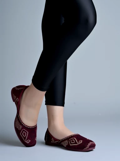 Stylestry Embroidered Ethnic Maroon Ballerinas For Women & Girls