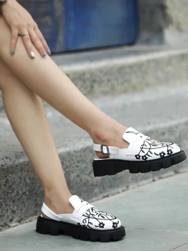 Stylestry Stylish Printed White with Buckle Loafers For Women & Girls