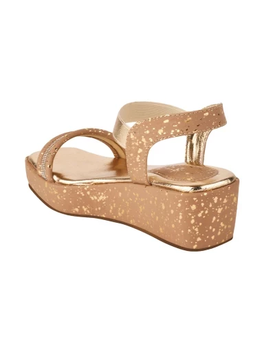Stylestry Rhinestone Detailed Copper Shiny Platform Heeled Sandals For Women & Girls