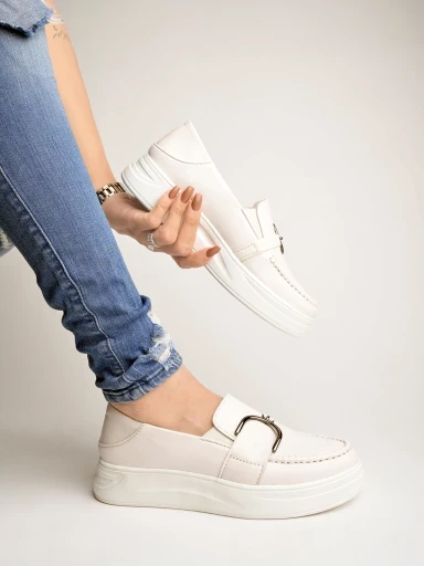 Stylestry Smart Casual Chain Detailed White Loafers For Women & Girls