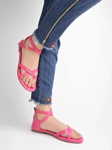 Stylestry Crossover Strap Pink Flat Sandals For Women & Girls