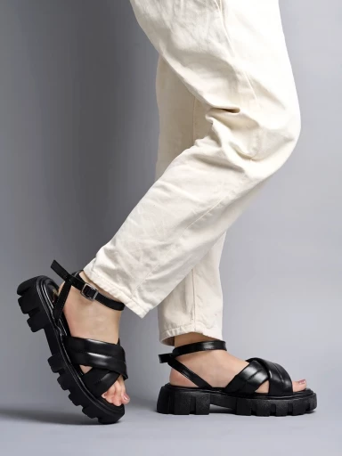 Stylestry Stylish Black Platform Heeled Sandals For Women & Girls