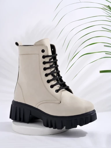 Stylestry Smart Casual Mid Top Cream Boots For Women & Girls