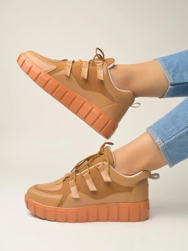 Stylestry Stylish Lace-up Tan Colored Sneakers For Women & Girls